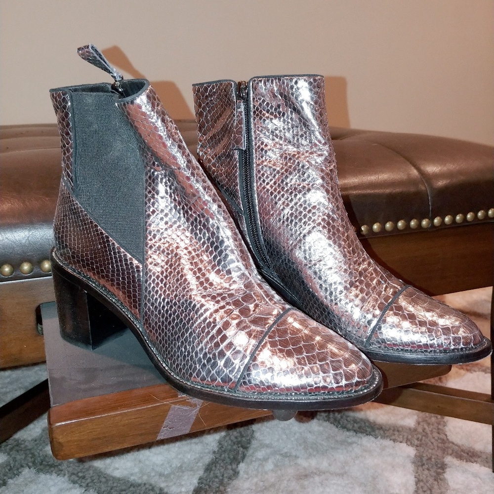 PEWTER METALLIC SNAKESKIN BOOTS